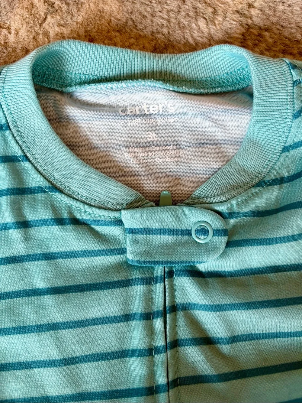 Carter's Boys Teal Striped & Dino Print Footed One-Piece Set, NWOT, Size 3T